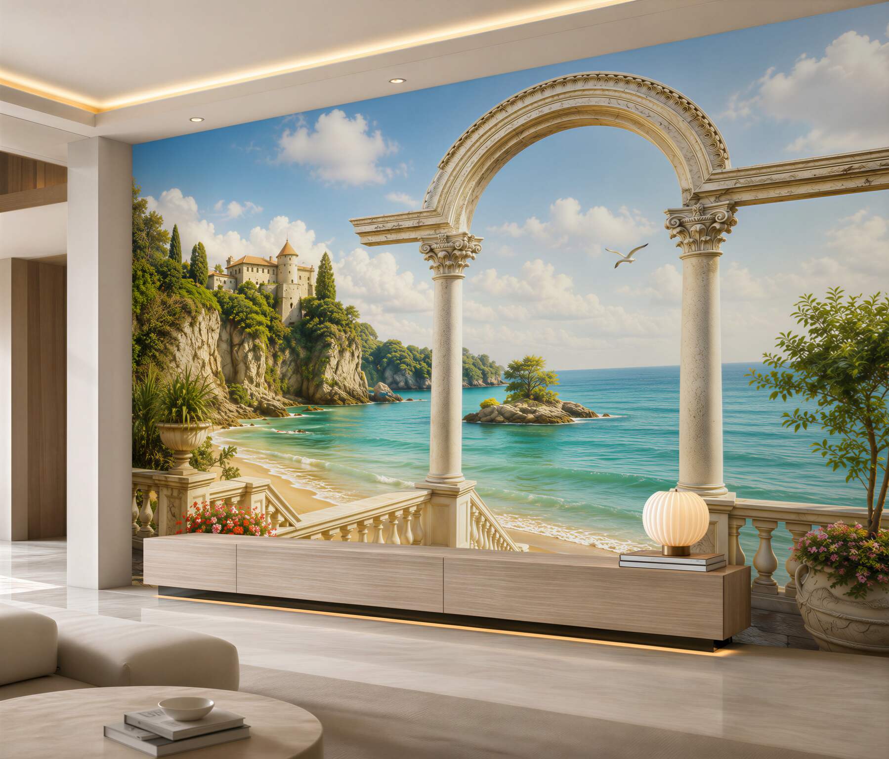 Fototapeta kolumna na piaszczystej plaży?v2345