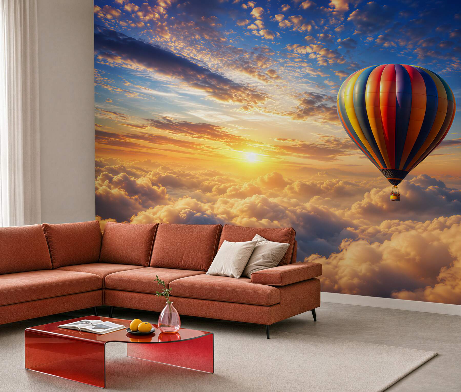 Fototapeta balon nad chmurami o świcie pastelowe niebo?v2345