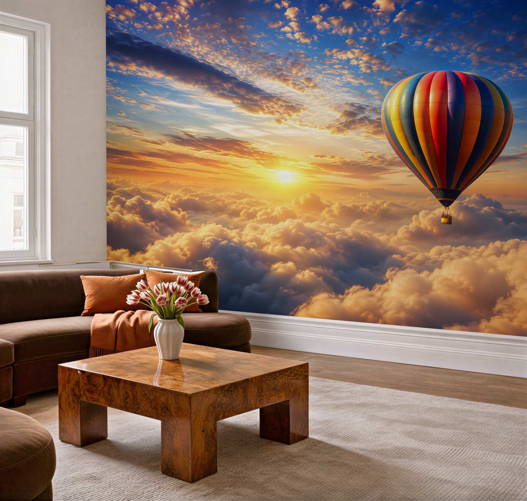 Fototapeta balon nad chmurami o świcie pastelowe niebo?v2345