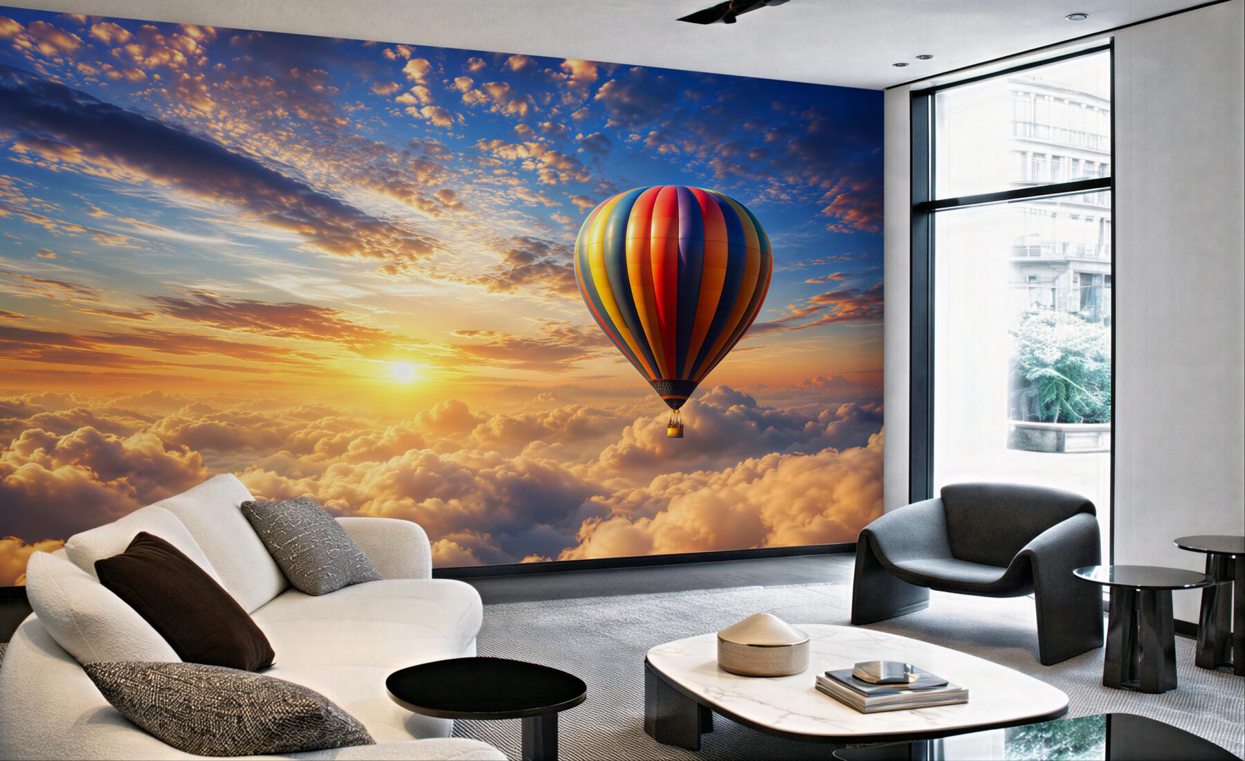 Fototapeta balon nad chmurami o świcie pastelowe niebo?v2345