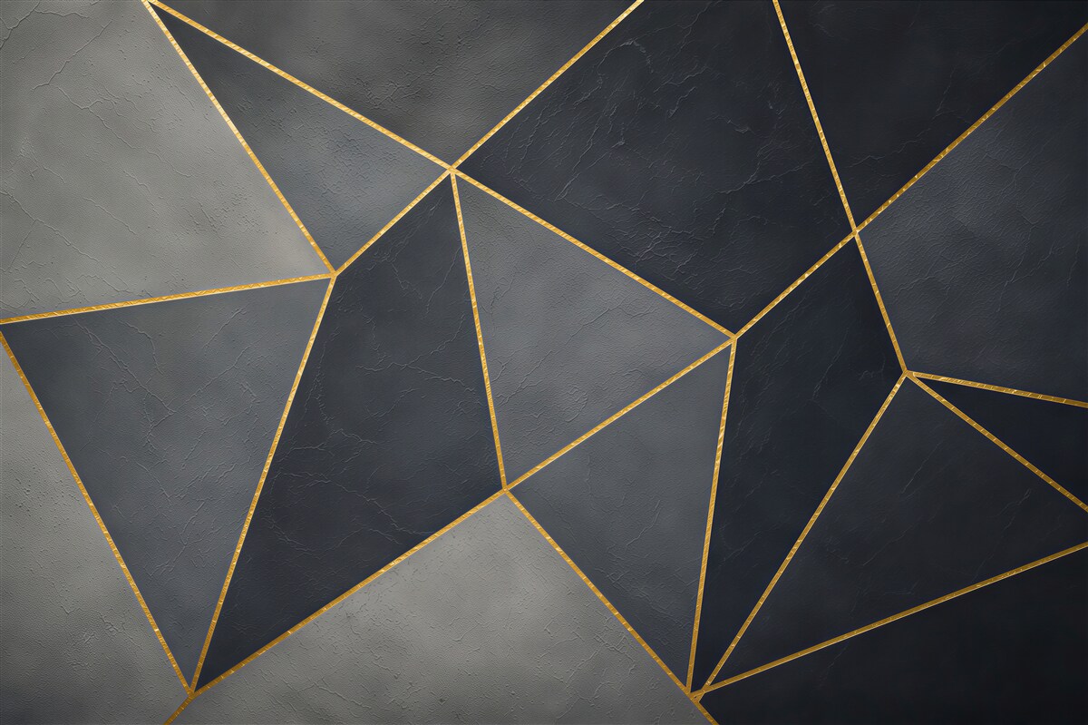 Fototapeta geometryczne trójkąty szaro beżowe ze złotą linią