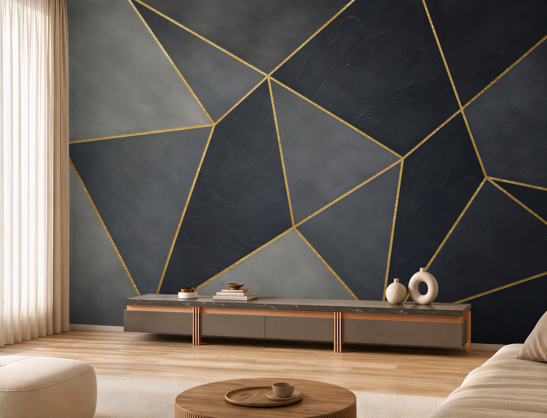 Fototapeta geometryczne trójkąty szaro beżowe ze złotą linią?v2345