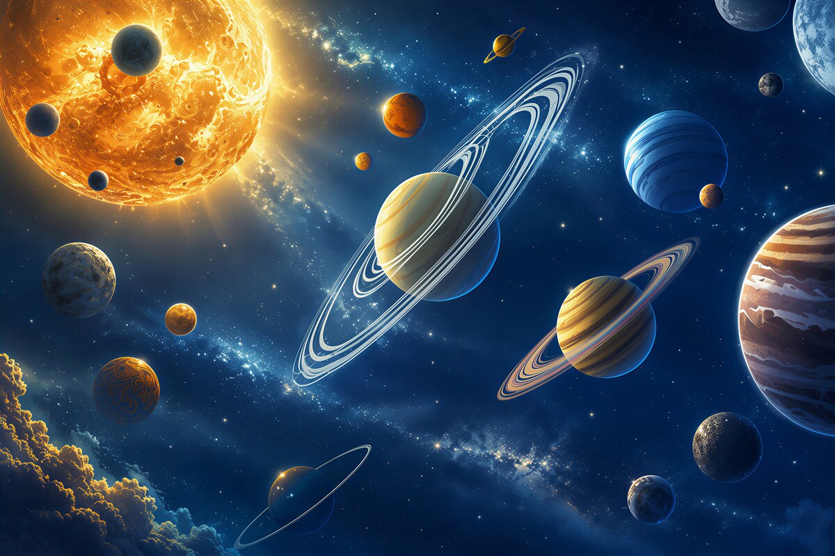 Fototapeta układ planet w jasnym kosmosie pastelowa