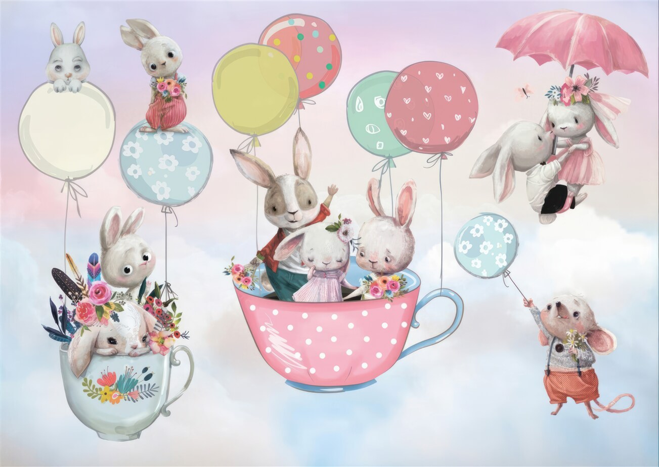 Fototapeta Bunnies w locie w kubkach