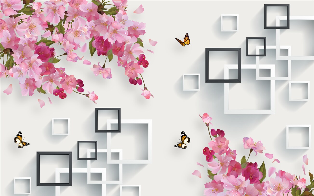Fototapeta Blossom drzewo i abstrakcja przez prostokąty
