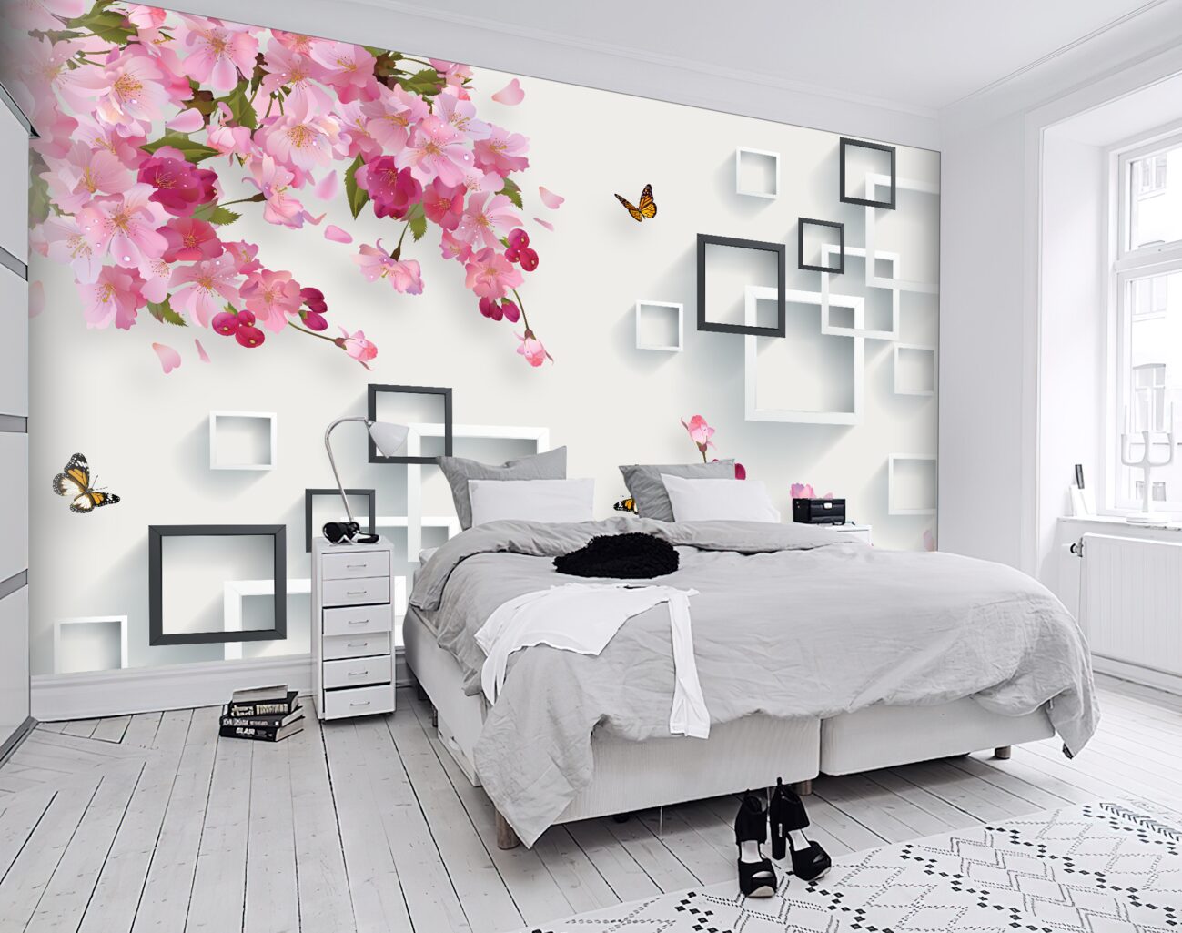 Fototapeta Blossom drzewo i abstrakcja przez prostokąty