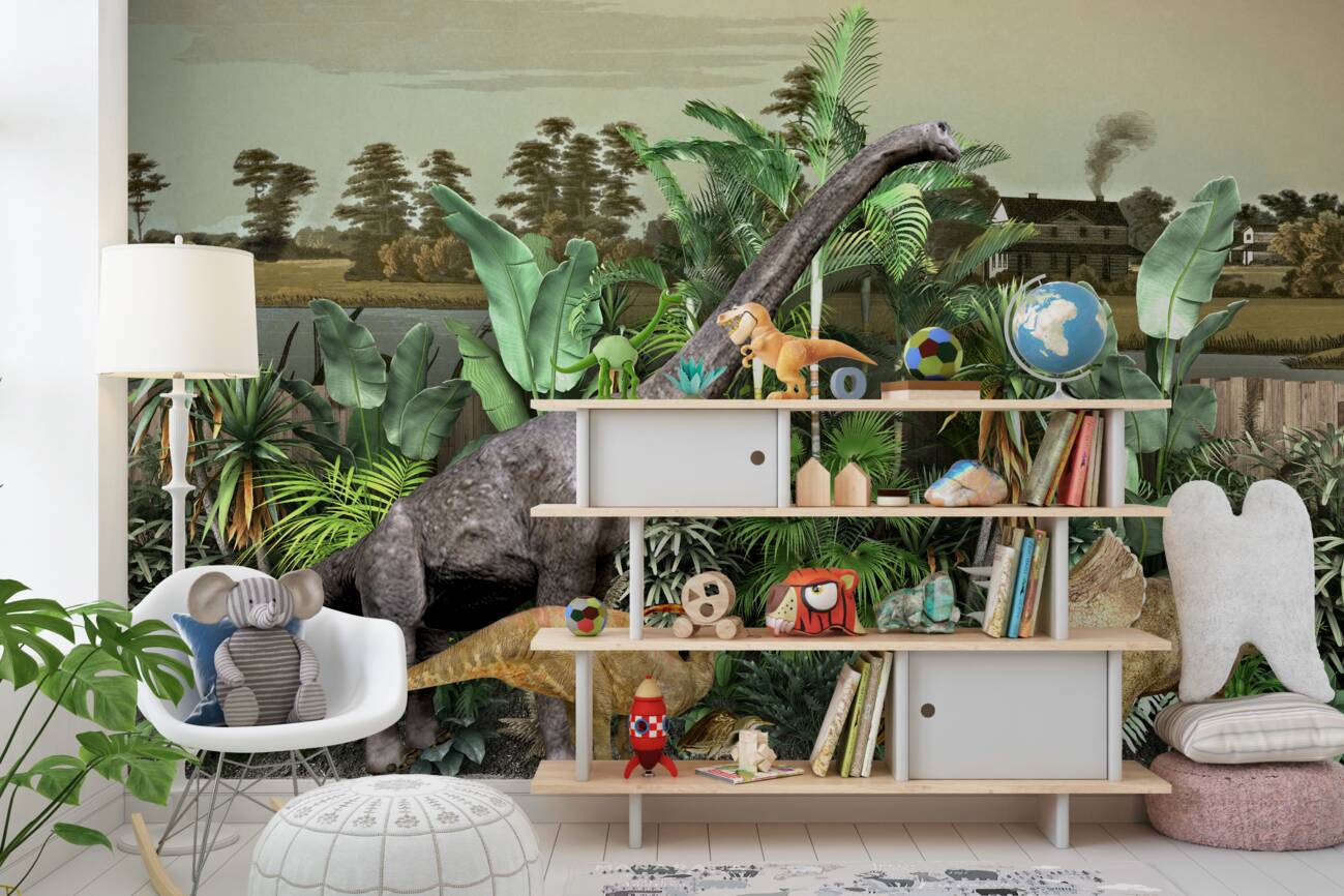 Fototapeta Dinozaury wśród roślin tropikalnych