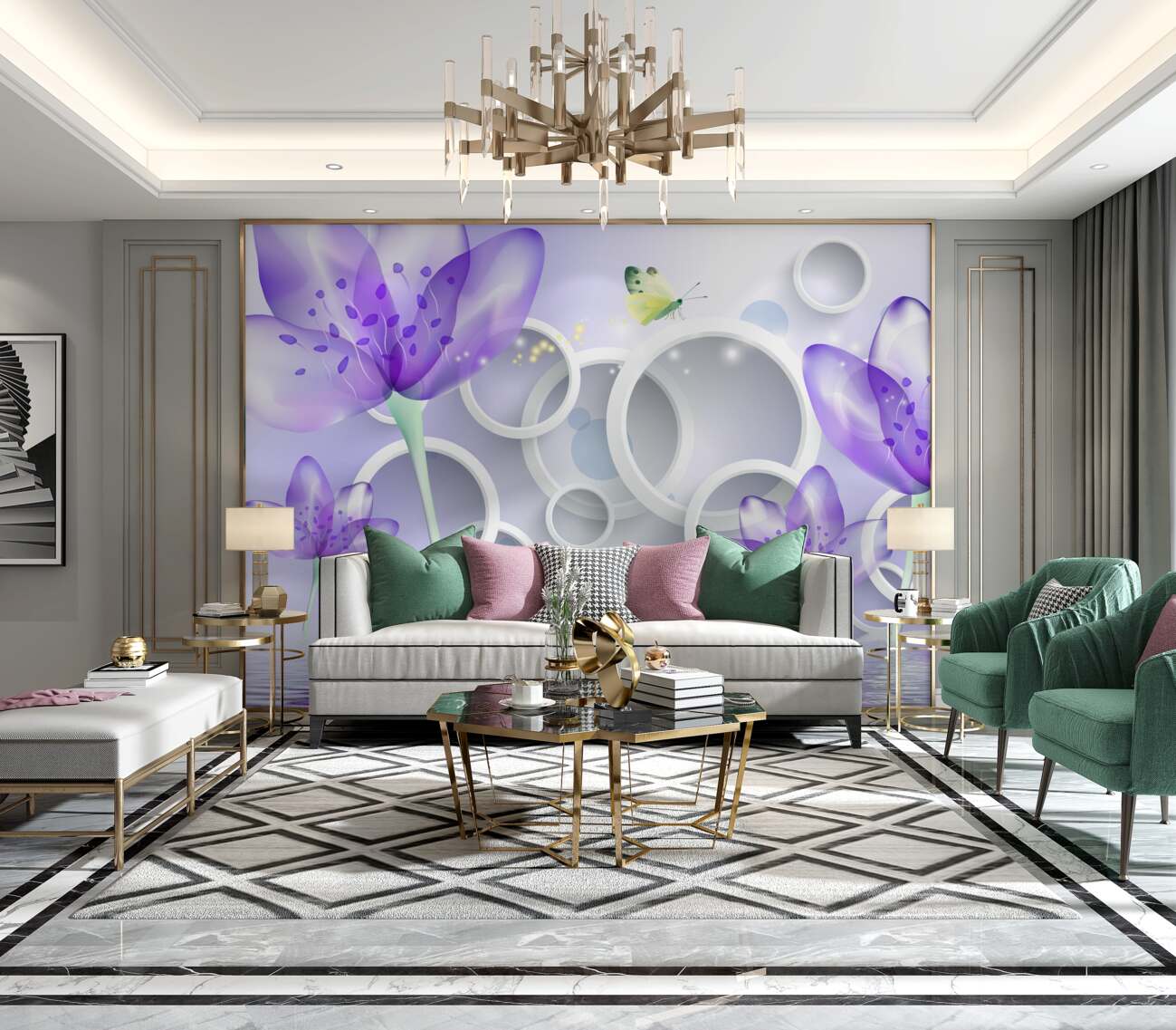 Fototapeta Fioletowe kwiaty i abstrakcja wody