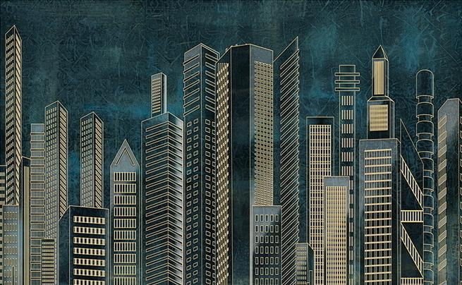 Fototapeta wieżowce złote linie geometria