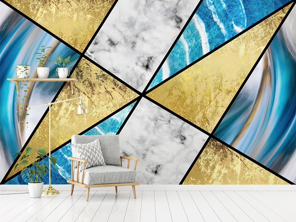 Fototapeta geometryczna błękitnożłotowa