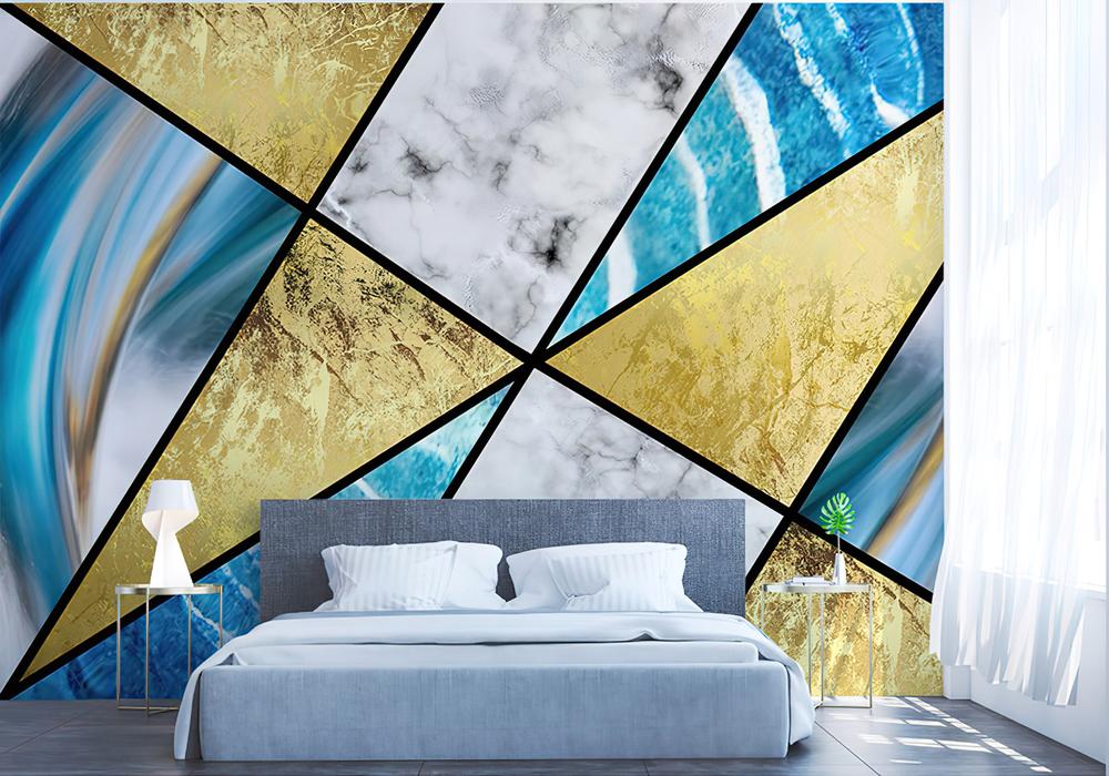 Fototapeta geometryczna błękitnożłotowa