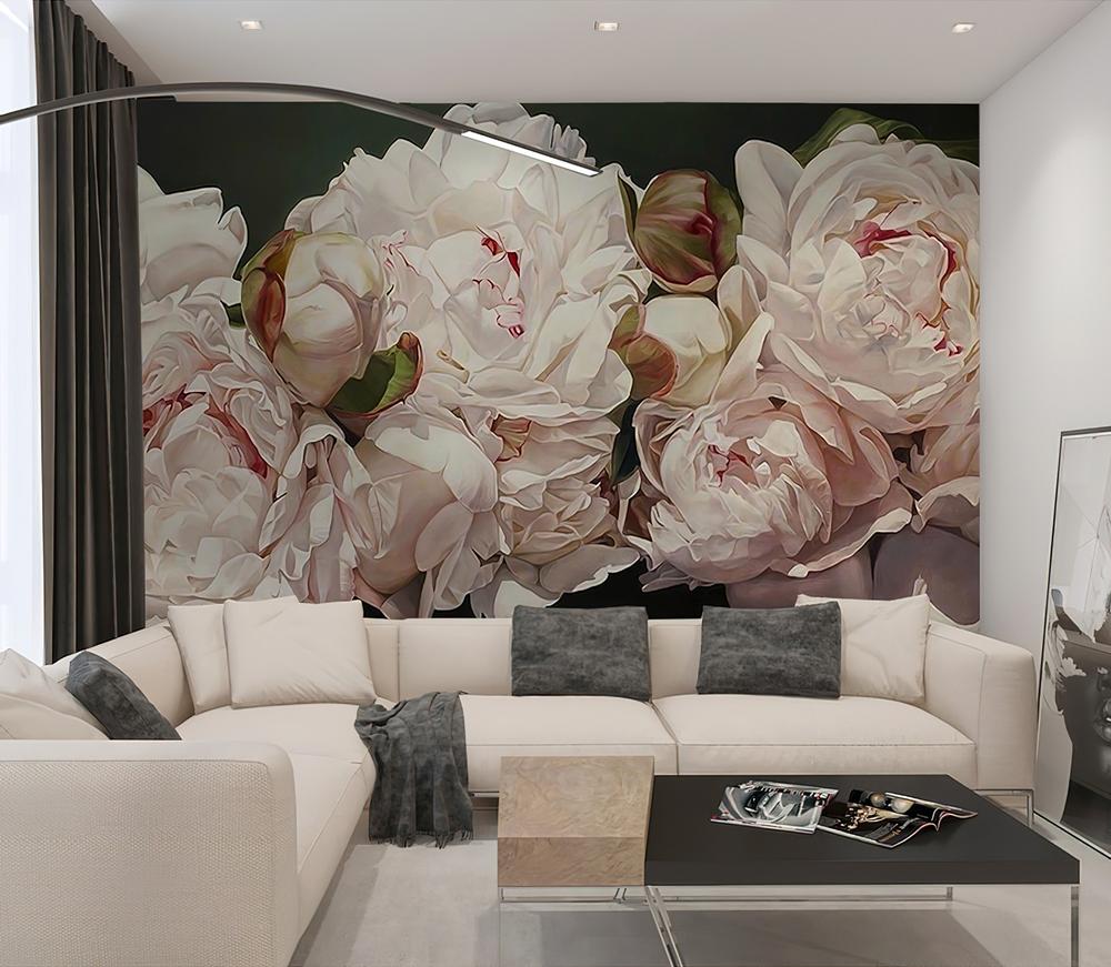 Fototapeta białe różowe peonie