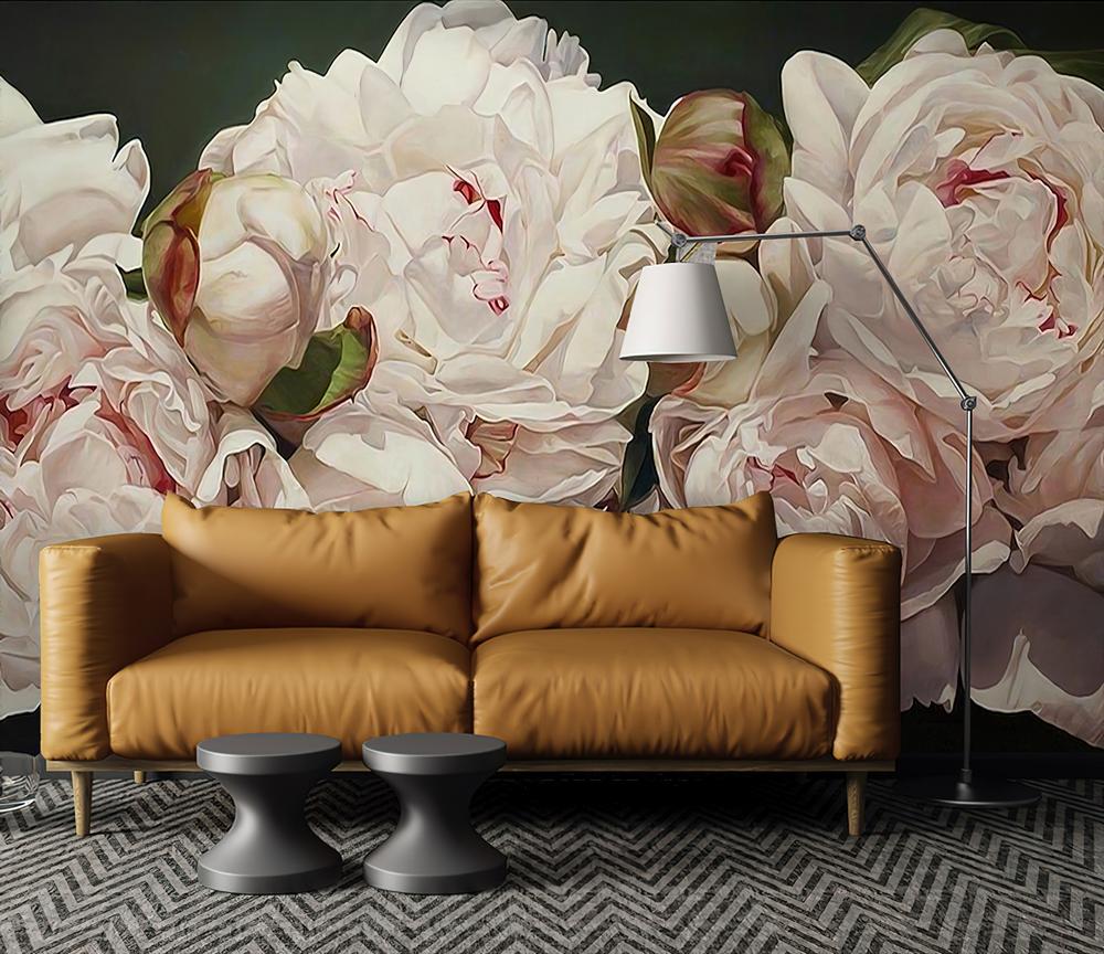 Fototapeta białe różowe peonie