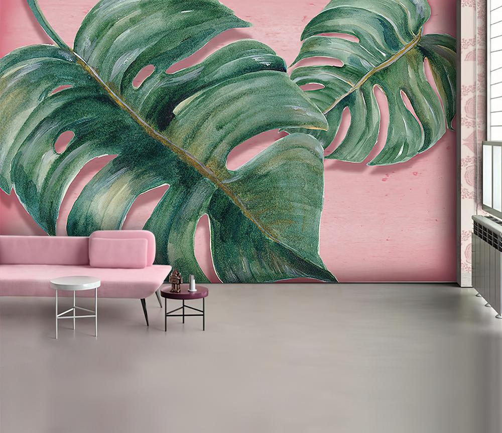 Fototapeta monstera zielona różowa