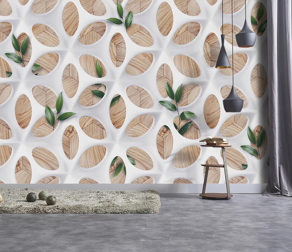 Fototapeta geometryczna drewno liście
