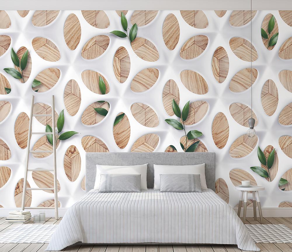 Fototapeta geometryczna drewno liście