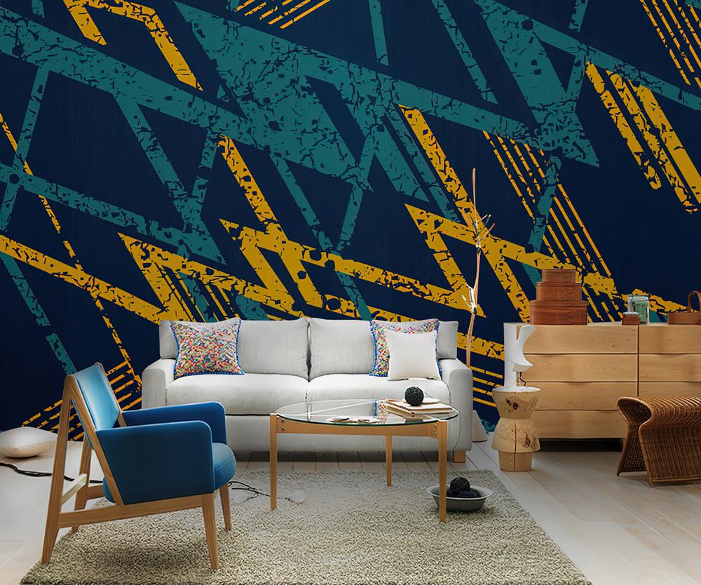 Fototapeta geometryczne ząbkowane niebieskożółte linie