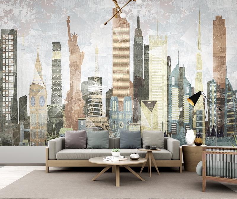 Fototapeta wieże geometryczne niebiesko-różowe