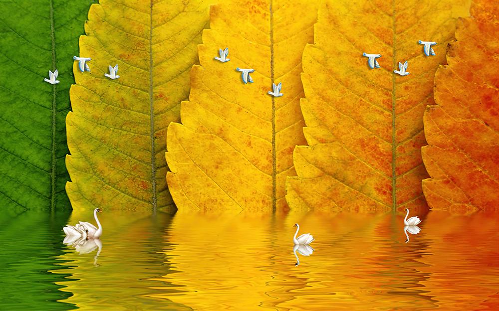 Fototapeta liście żółte pomarańczowe zielone