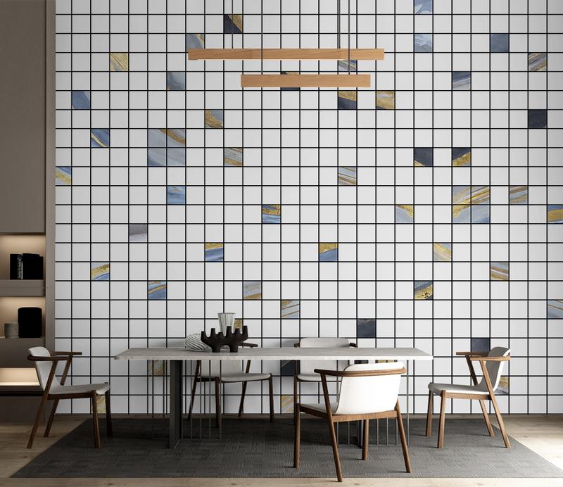 Fototapeta geometryczna niebieska złota brązowa