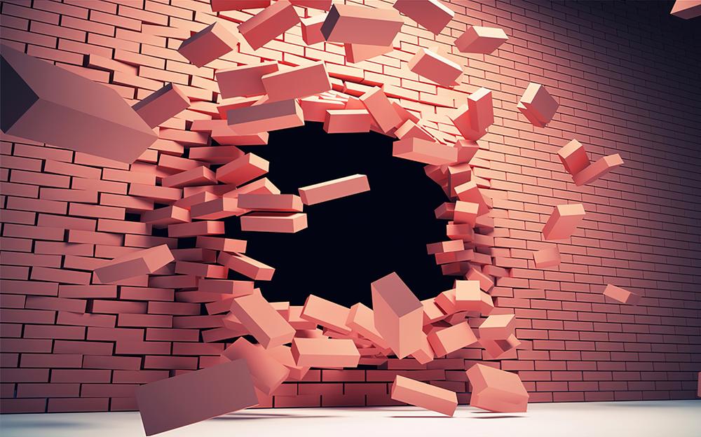 Fototapeta pękająca różowa ściana 3D z otworem nowoczesna