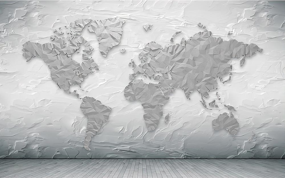 Fototapeta mapa świata 3D geometryczna beżowa do nowoczesnego biura