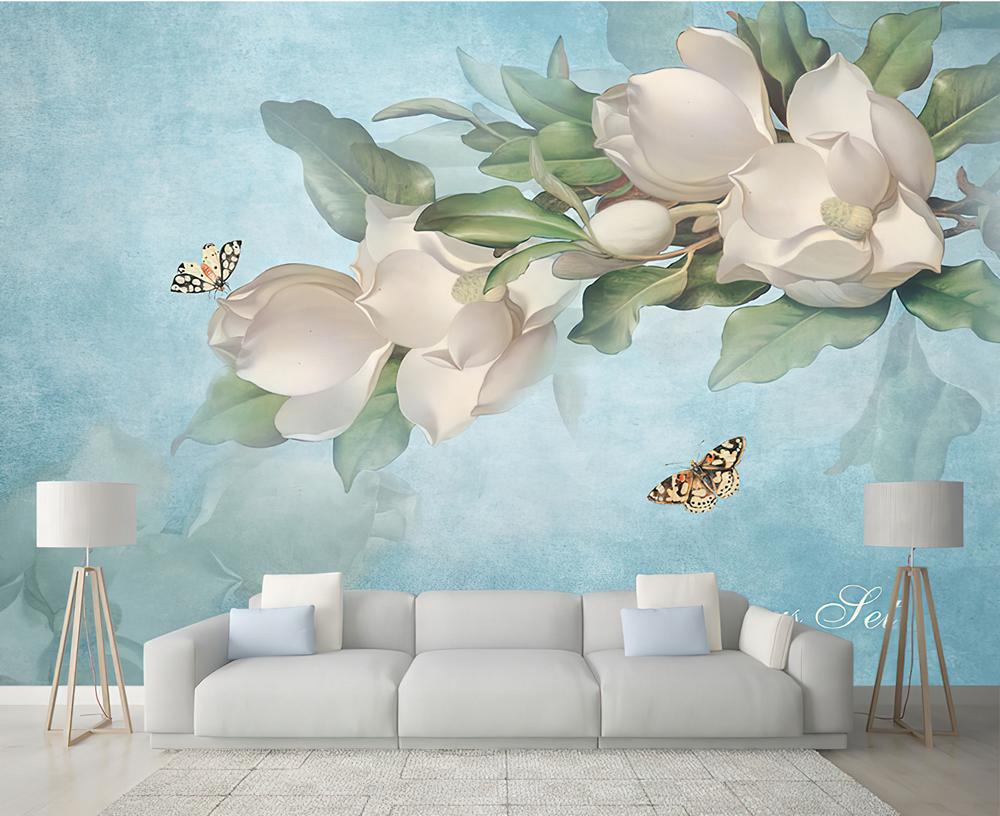 Fototapeta magnolia białe niebieska