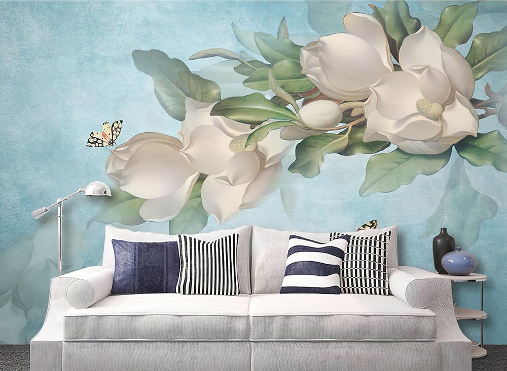 Fototapeta magnolia białe niebieska