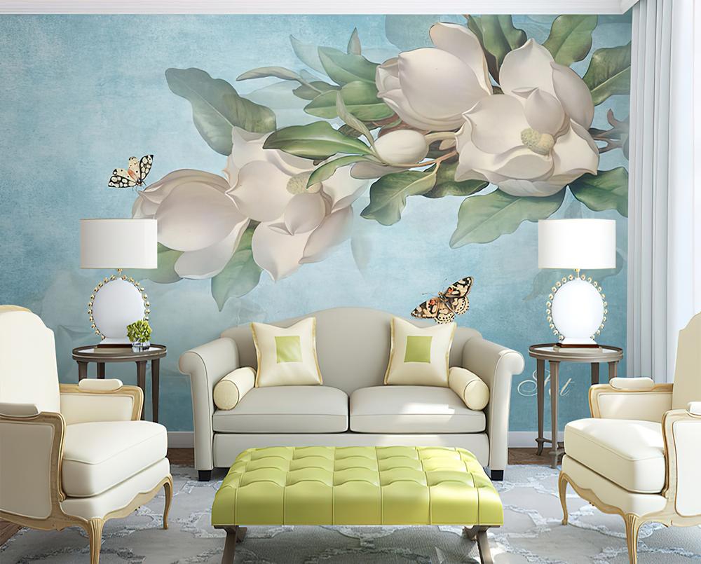 Fototapeta magnolia białe niebieska