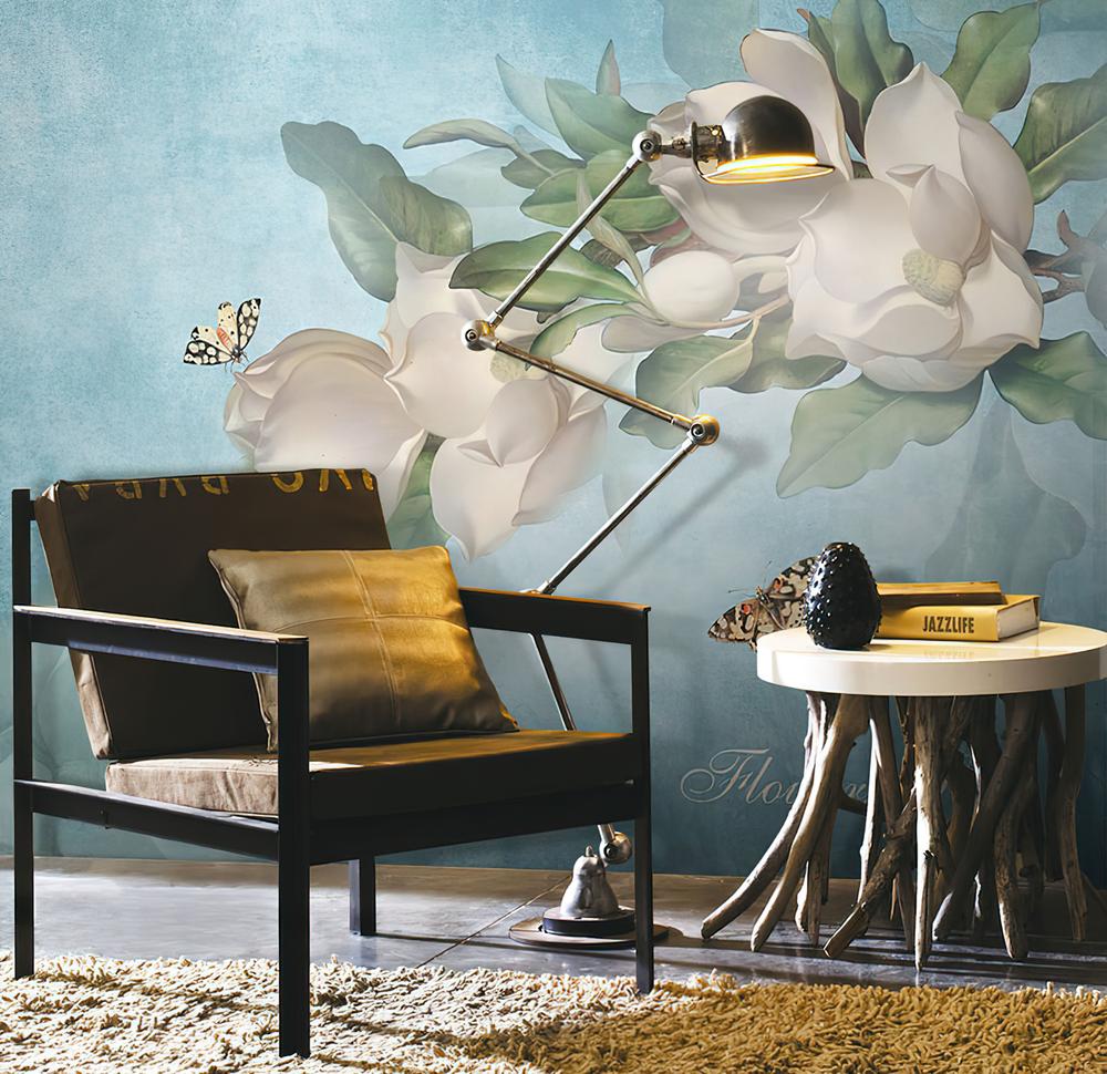 Fototapeta magnolia białe niebieska