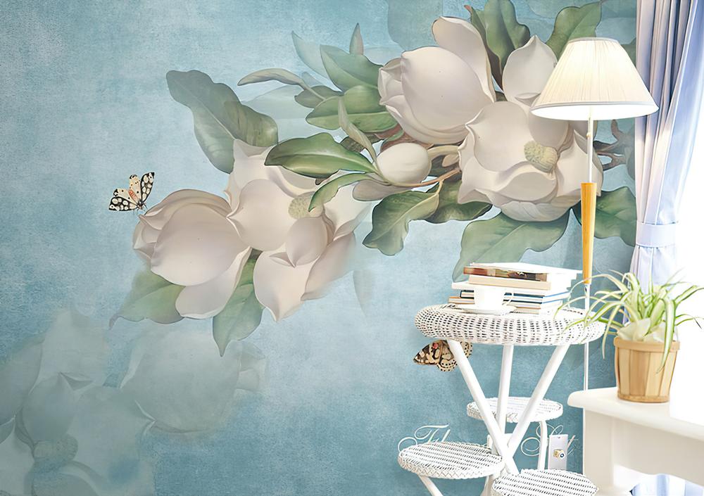 Fototapeta magnolia białe niebieska