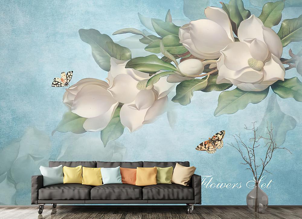 Fototapeta magnolia białe niebieska