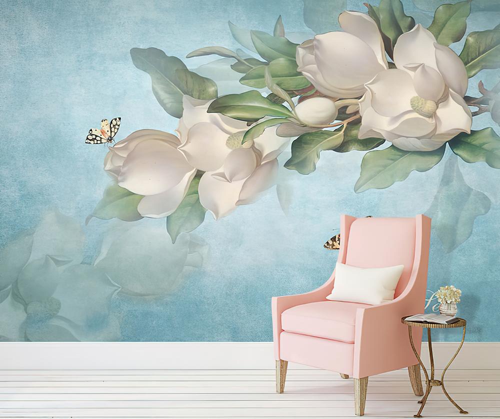 Fototapeta magnolia białe niebieska