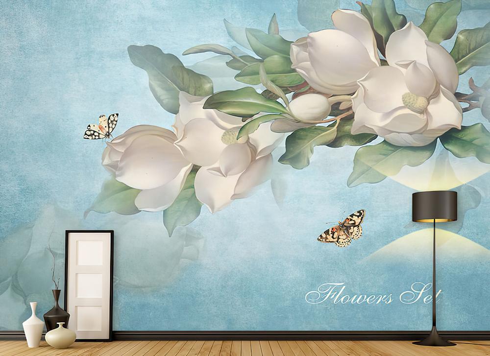 Fototapeta magnolia białe niebieska