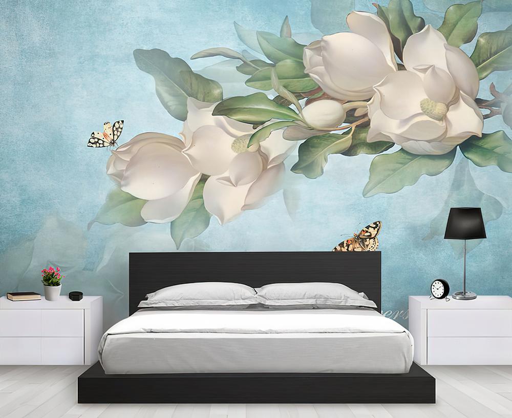 Fototapeta magnolia białe niebieska