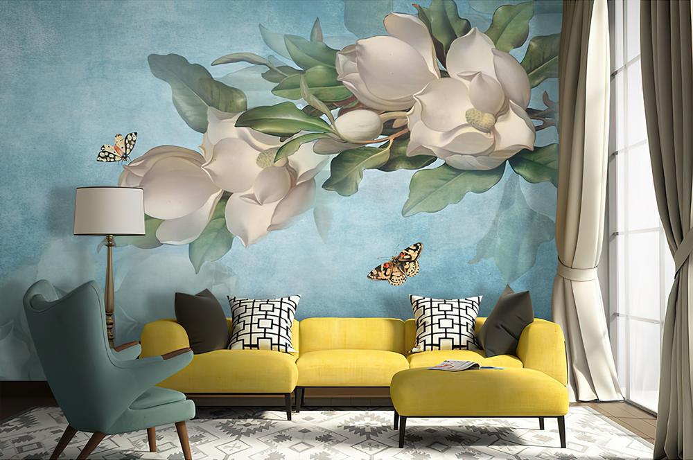 Fototapeta magnolia białe niebieska