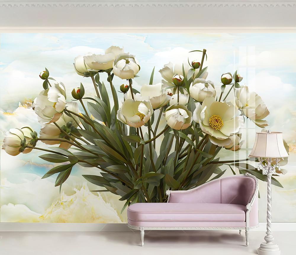 Fototapeta peonie białe niebo