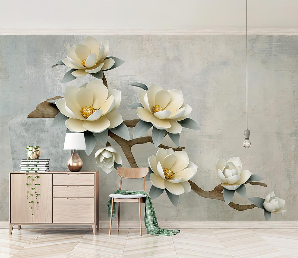 Fototapeta Kwiaty magnolii szara zielona