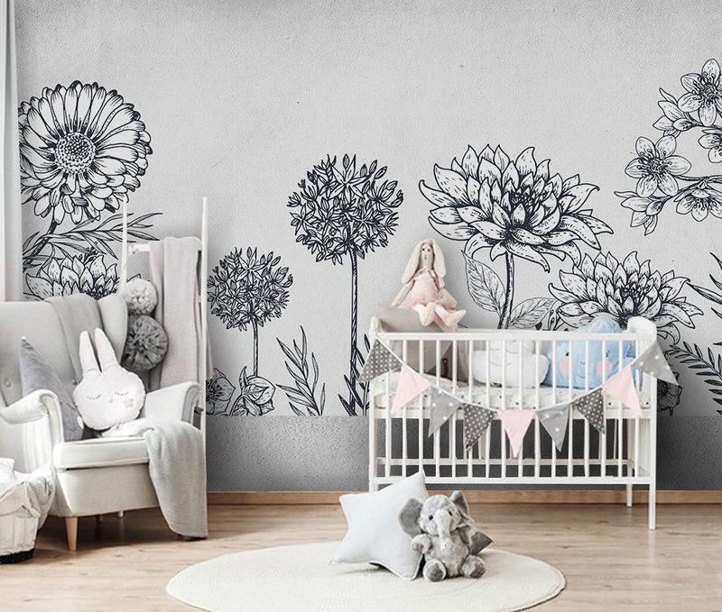 Fototapeta kwiaty minimalistyczne czarno-białe