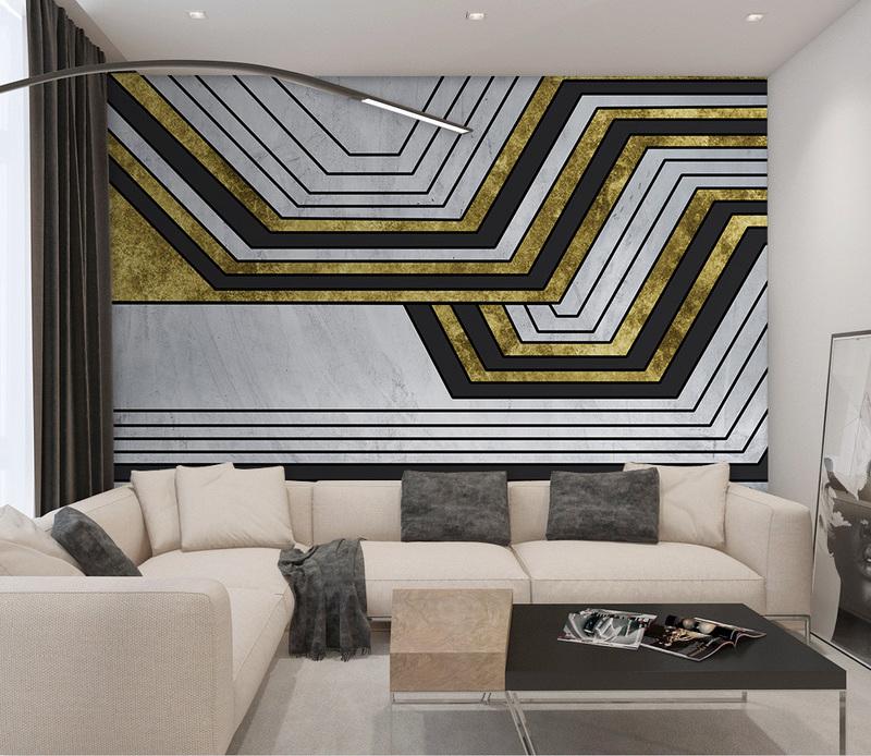 Fototapeta geometryczne linie czarne złote białe