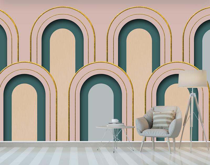Fototapeta geometria łukowa tealowe linie złote