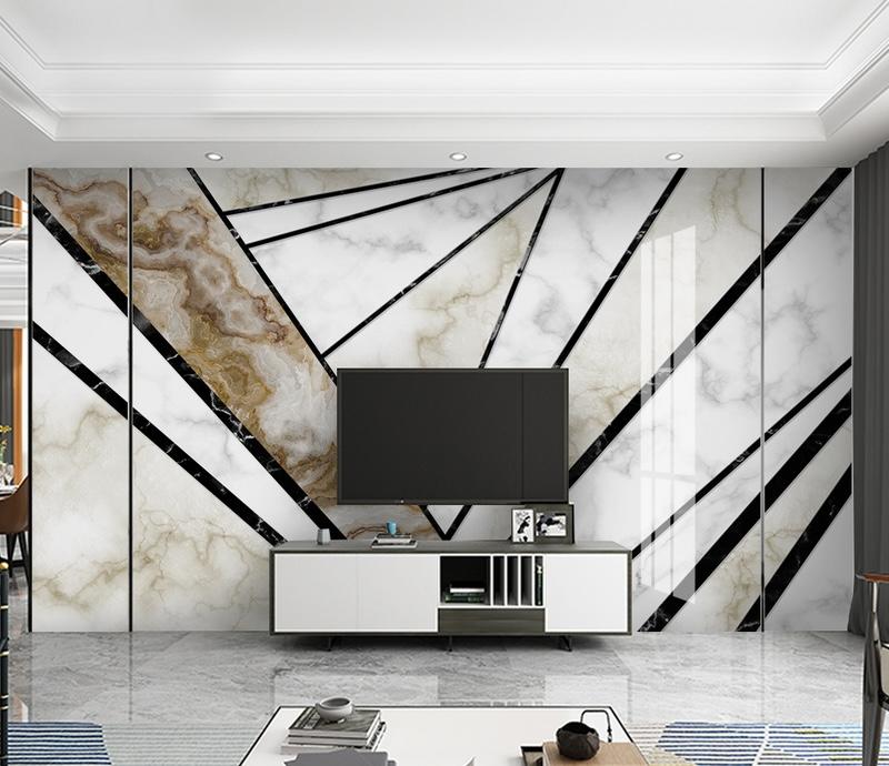 Fototapeta marmo geometryczne linie czarno-biała