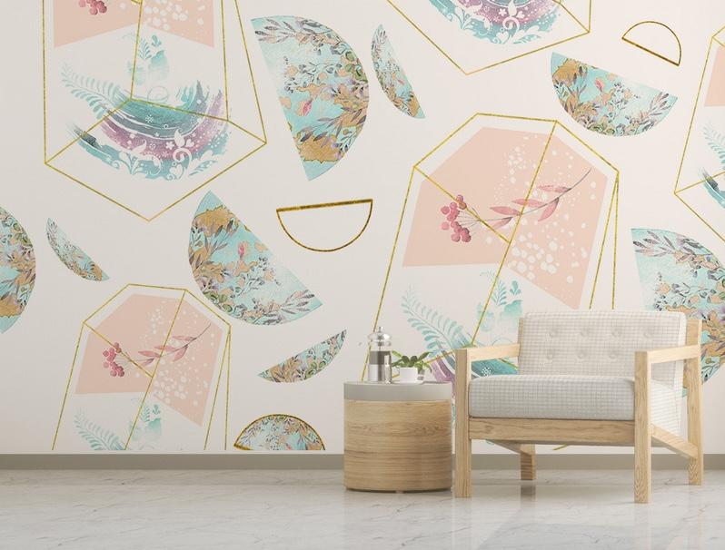 Fototapeta geometryczny florowy pastelowy