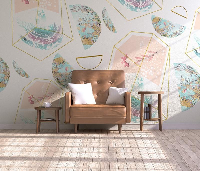 Fototapeta geometryczny florowy pastelowy