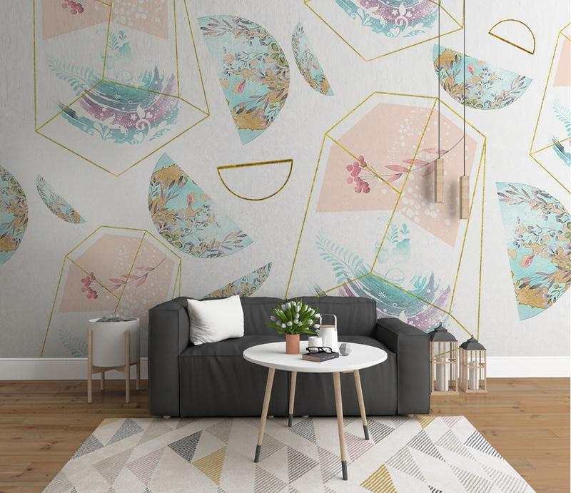 Fototapeta geometryczny florowy pastelowy