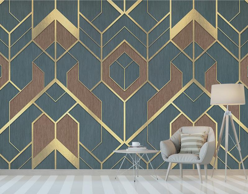 Fototapeta geometryczna ciemnoniebieska złota