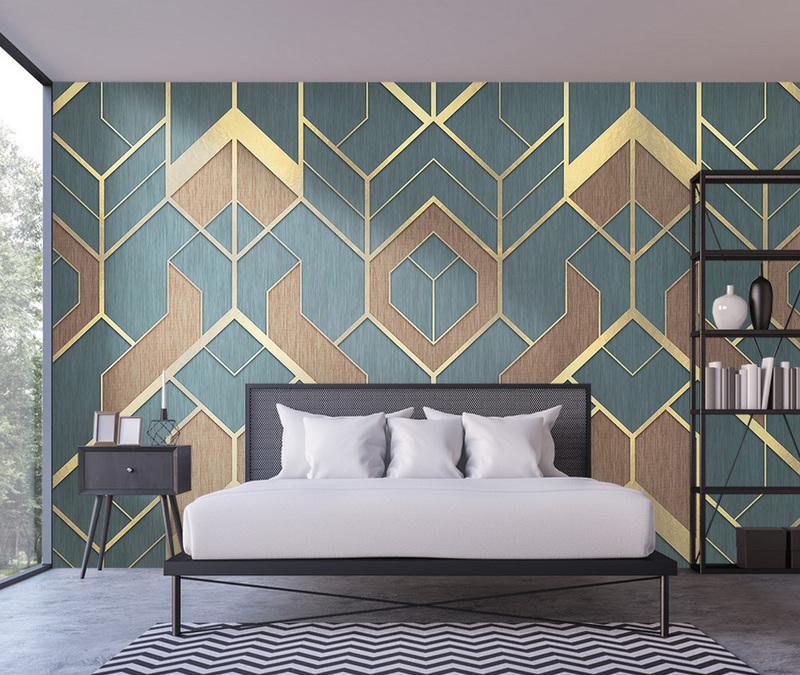 Fototapeta geometryczna ciemnoniebieska złota