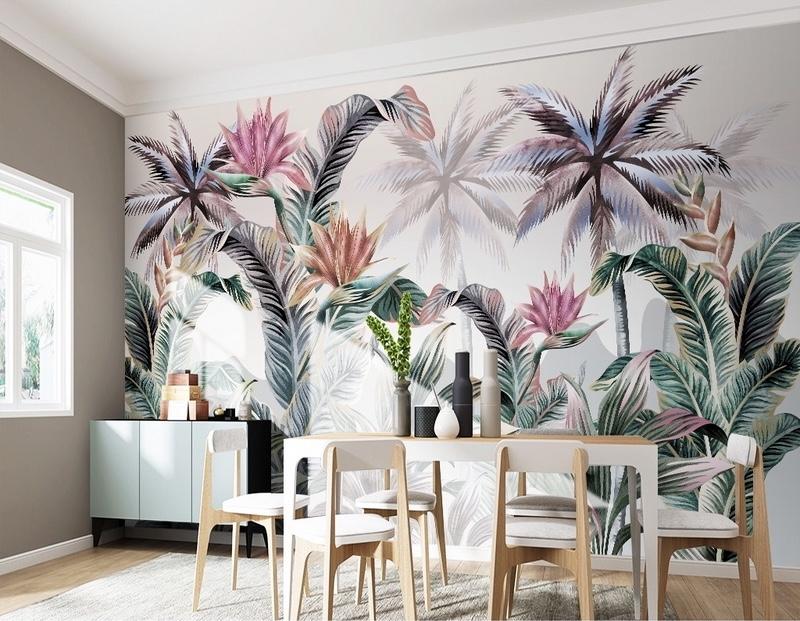 Fototapeta palmowe kwiatowe pastelowe