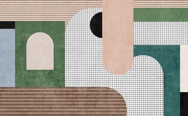 Fototapeta geometryczna zielona beżowa