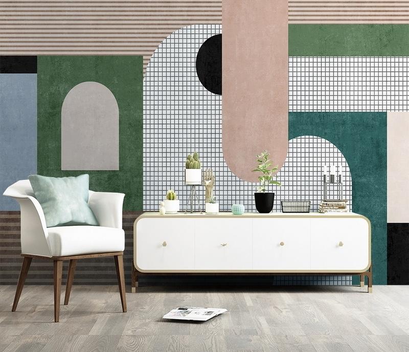 Fototapeta geometryczna zielona beżowa